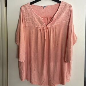 Lightly worn Sonoma 3x distressed peach peasant shirt with 3/4 length sleeves